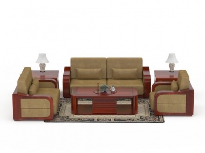 3d中式实木组合沙发模型