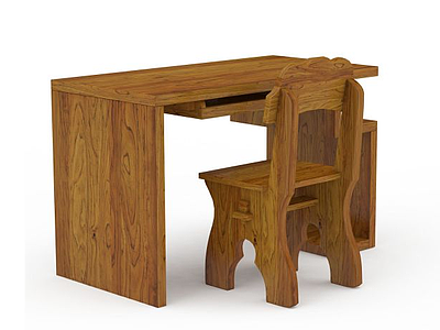 3d创意实木雕花电脑桌椅模型