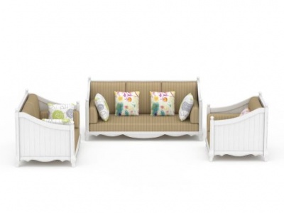3d现代白色实木布艺沙发模型