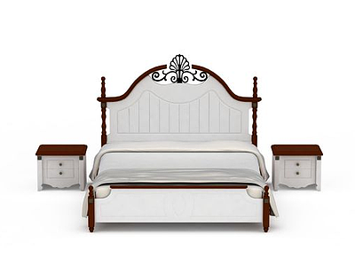 欧式雕花白色实木双人床模型3d模型