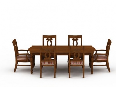3d中式实木雕花餐桌餐椅组合模型