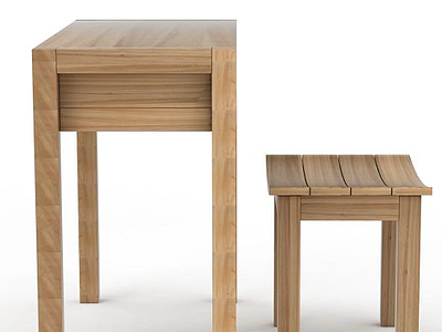 简约实木梳妆台桌椅组合模型3d模型