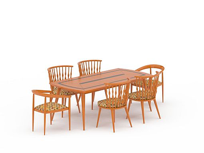 3d现代实木印花餐桌餐椅组合模型