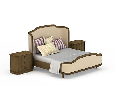 3d简约欧式实木双人床模型