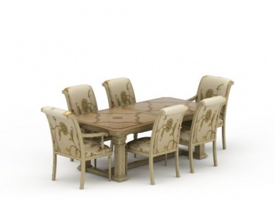 欧式印花餐桌餐椅套装模型3d模型