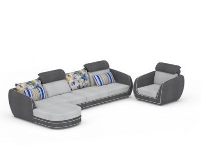 3d现代拼色布艺组合沙发模型