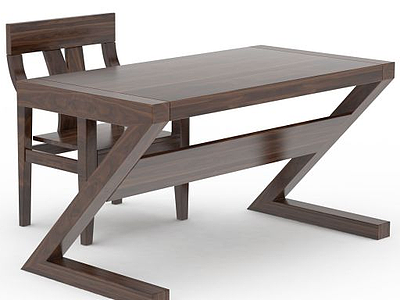 中式实木书桌书椅组合模型3d模型