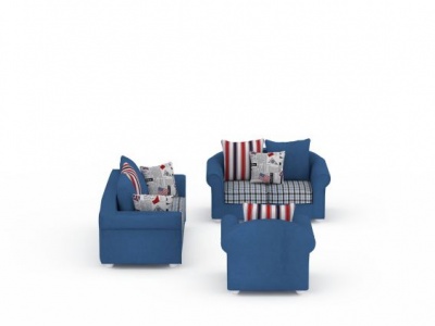 3d现代蓝色布艺沙发套装模型