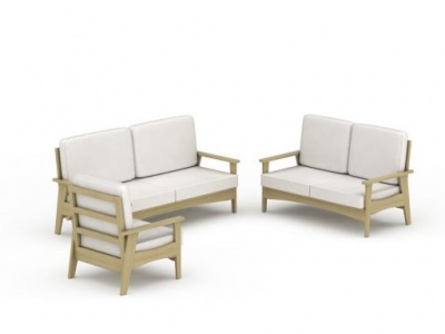 3d白色实木组合沙发模型