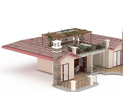 3d别墅露台阳台模型