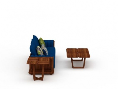 3d北欧实木沙发茶几组合模型