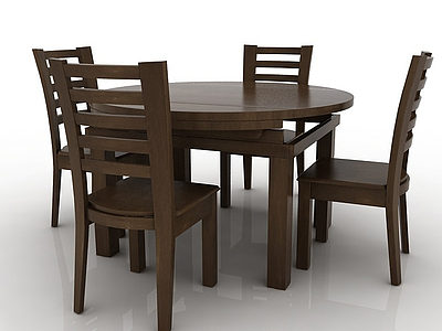 中式实木餐桌餐椅套装模型3d模型