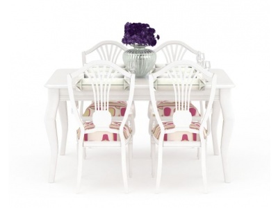 3d欧式白色实木餐桌餐椅组合模型