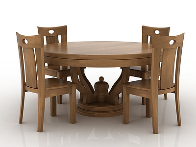 中式实木餐桌餐椅组合模型3d模型