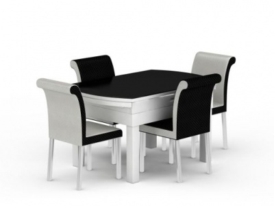 3d简约拼色餐桌餐椅套装模型