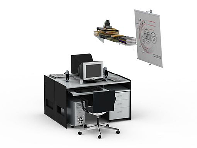 现代黑白拼色电脑桌办公桌模型3d模型