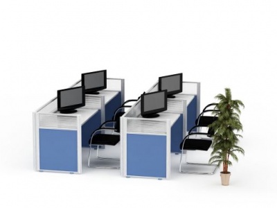现代蓝色格子办公桌电脑桌模型3d模型