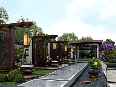 新中式庭院景观园林植物模型3d模型