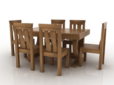 3d现代实木餐桌餐椅套装模型