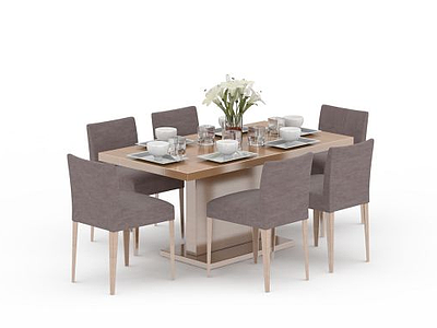 3d现代餐桌餐椅组合模型