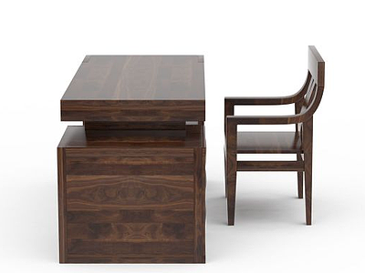 3d精品实木书桌书椅套装模型