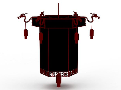 中式大红灯笼吊灯模型