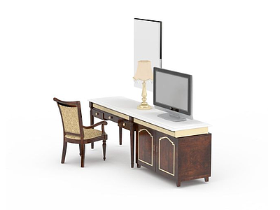 中式实木办公桌模型3d模型