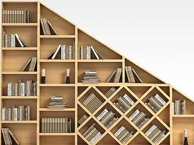3d现代创意实木书柜免费模型
