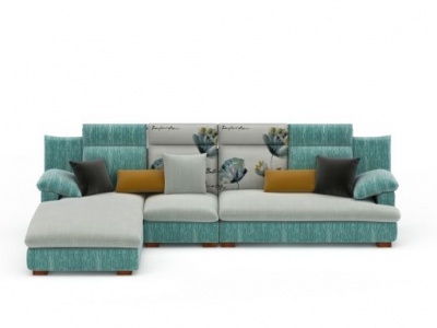 3d现代蓝色布艺组合沙发模型