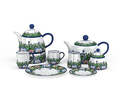 3d精美印花陶艺茶具免费模型