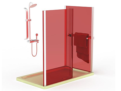 红色钢化玻璃沐浴间模型3d模型