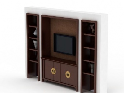 3d中式实木电视柜背景墙模型