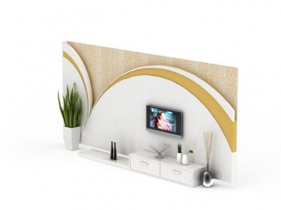 3d创意印花电视柜背景墙免费模型