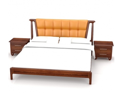 3d简约实木双人床模型