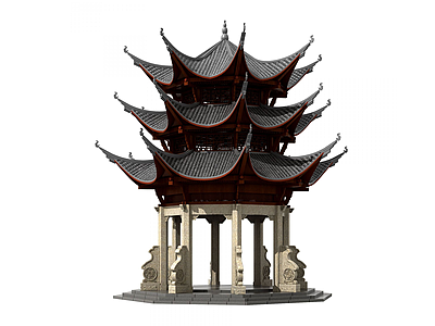 3d中式古建塔楼佛塔钟楼模型
