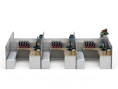 3d现代实木格子办公桌模型