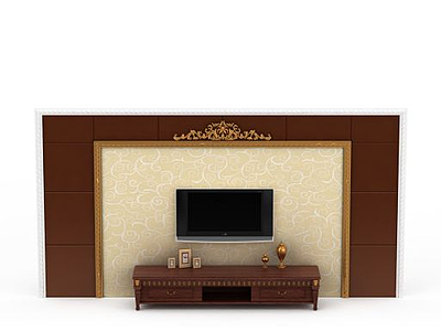 中式雕花电视柜背景墙模型3d模型