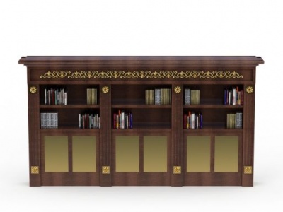 3d中式实木雕花书柜免费模型