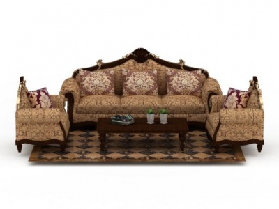 3d精美欧式印花布艺沙发套装模型
