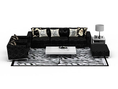 3d精美黑色印花布艺沙发套装免费模型