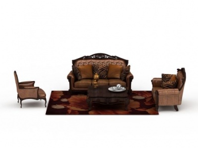 3d高档欧式沙发茶几组合模型