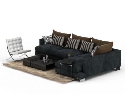 现代布艺沙发茶几组合模型3d模型
