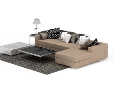 3d高档皮沙发茶几组合模型