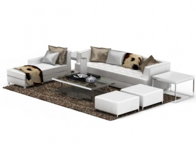 3d现代简约白色沙发茶几组合模型