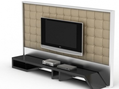 3d现代美式软包电视柜背景墙免费模型