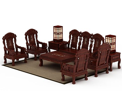 精美红木雕花中式沙发模型3d模型