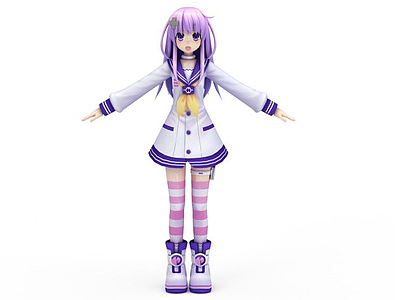 3d日系动漫角色紫发女孩模型