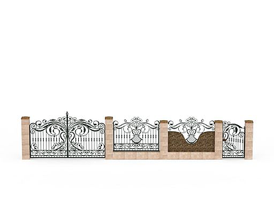 铁艺别墅小区围墙围栏模型3d模型