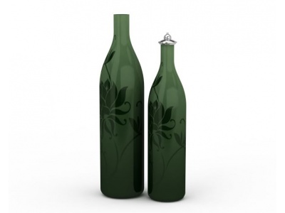 3d精美绿色印花瓶子摆件模型