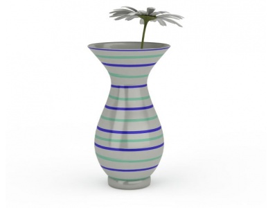 3d条纹陶瓷花瓶模型